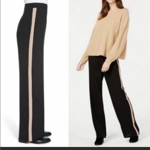 Eileen Fisher Silk Georgette Crepe Straight Pants Womens 16P Black w/ Tan Stripe